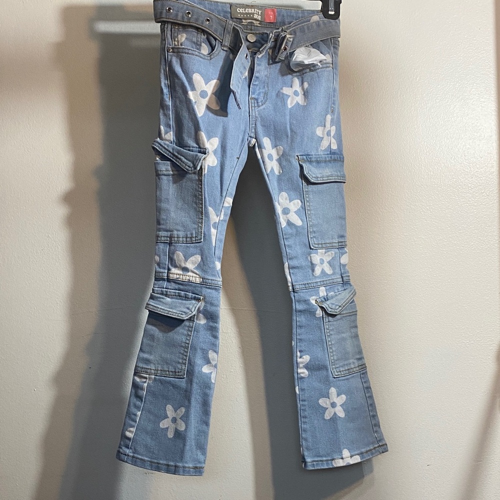 Children's Light Blue Floral Cargo Jeans